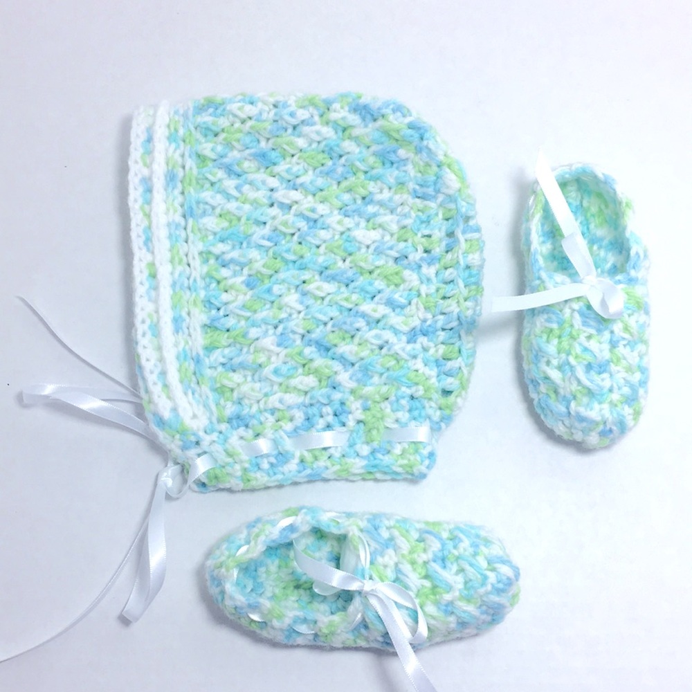 Hand-knitted Baby Booties and Hat Set